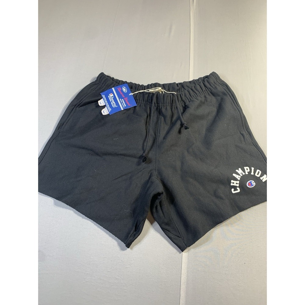 Champion Reverse Weave Black Sweat Shorts Men's M Drawstring Pockets Logo